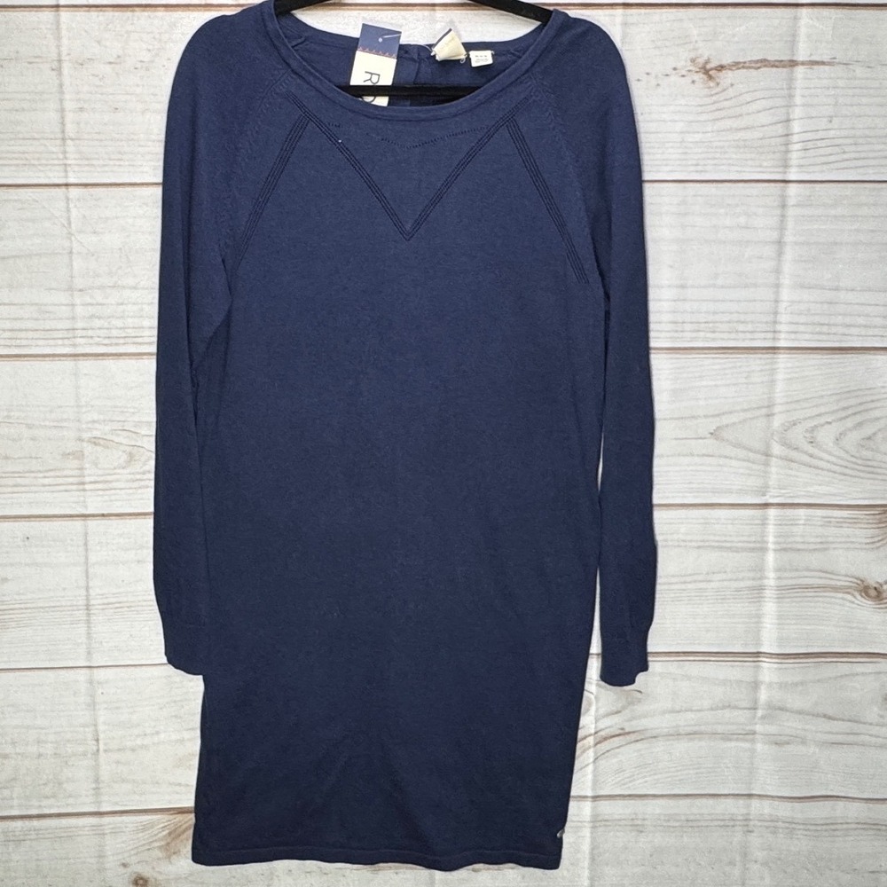 NWT Roxy Womens Navy Blue Button Back Knit Sweater Dress Size M Winter Story